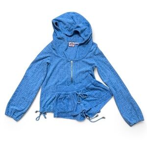 💎 Rare Embossed Design Juicy Couture Terry Cloth Tracksuit with Hoodie Shorts